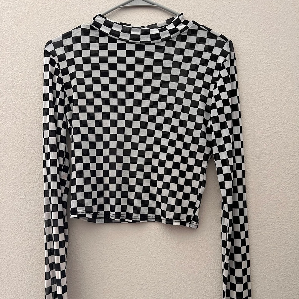 Black and white checkered top
